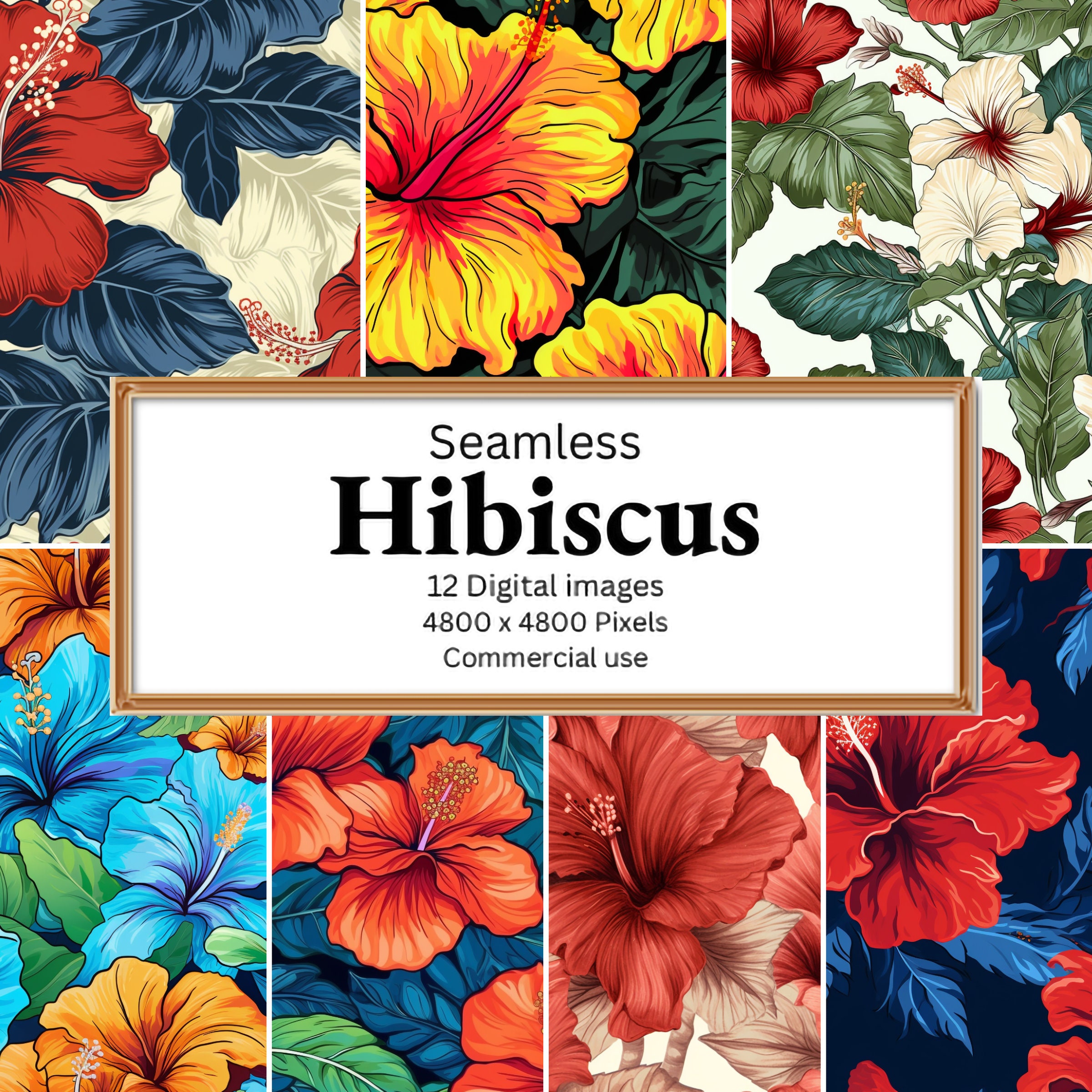 Hibiscus Digital Paper Seamless Patterns in PNG Format for Scrapbooking ...