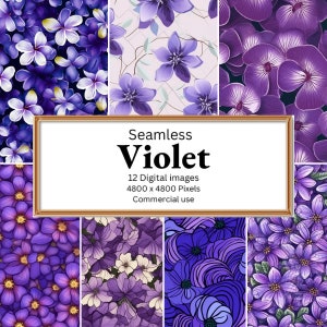 Violet Digitales Papier Nahtlose Muster im PNG Format für Scrapbooking Sofortiger Download kommerzielle Nutzung Blumen Frühlingsdruck Hintergrund