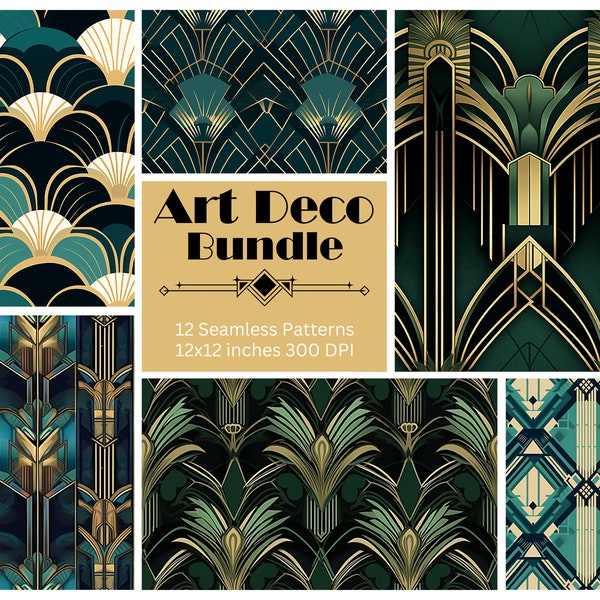 Art Deco Digital Paper Seamless patterns PNG files scrapbooking Instant download commercial use Print Background Sublimation Geometric