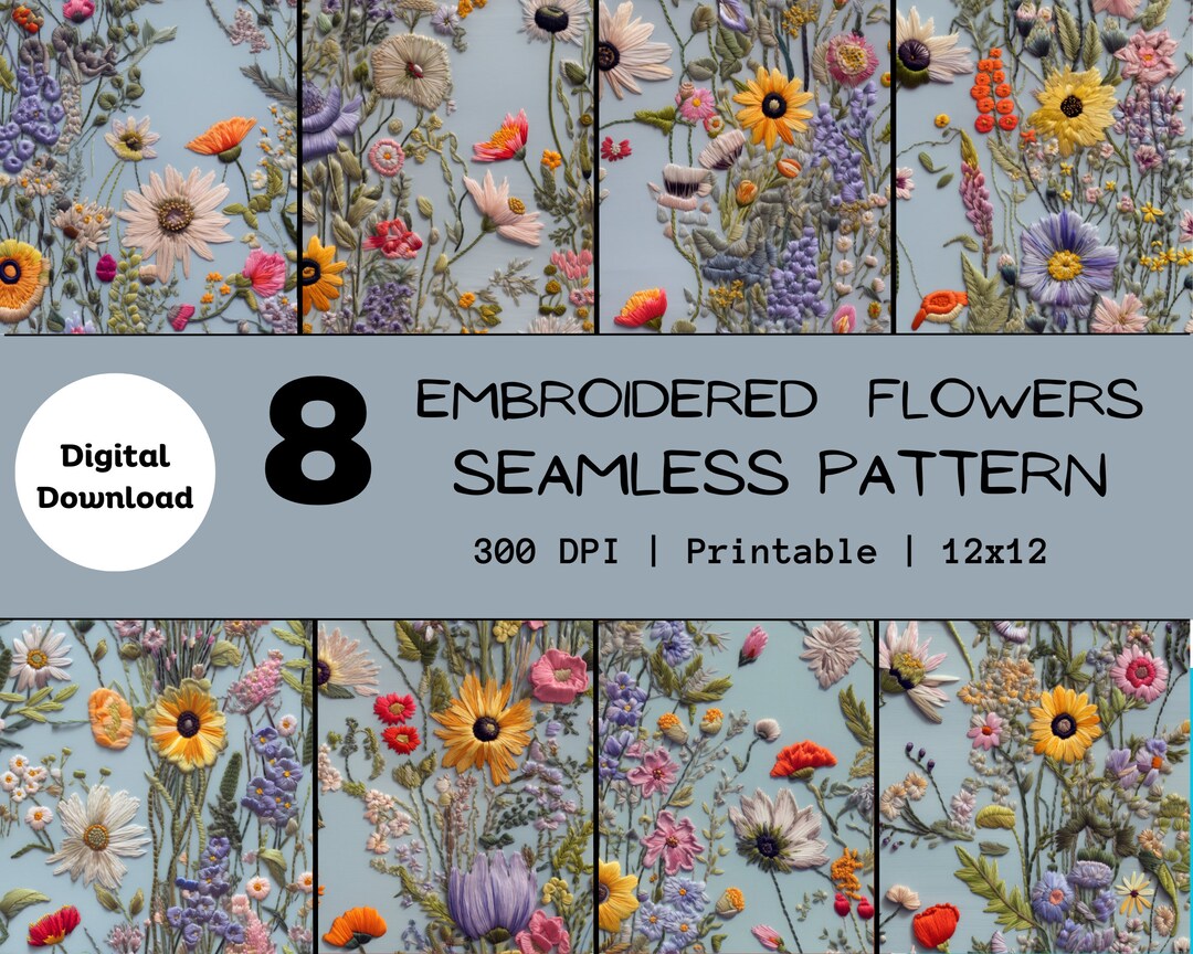 Boho Faux Floral Embroidery Seamless Pattern Botanical Summer Spring ...