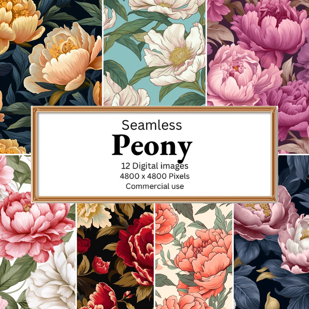 Peony Digital Paper Seamless Patterns in PNG Format for Scrapbooking ...