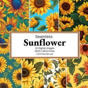 Sunflower Digital Paper Seamless patterns in PNG format for scrapbooking Instant download commercial use Flowers Spring Print Background