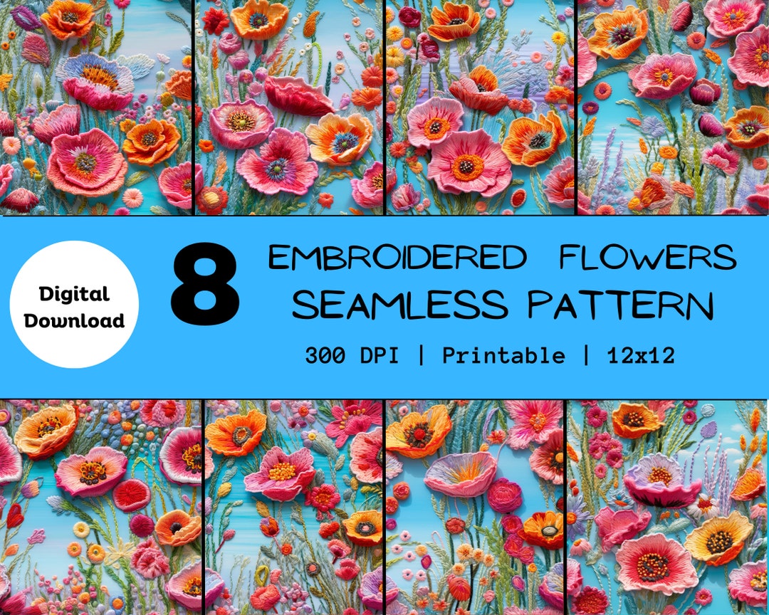 Boho Faux Floral Embroidery Seamless Pattern Botanical Summer Spring ...