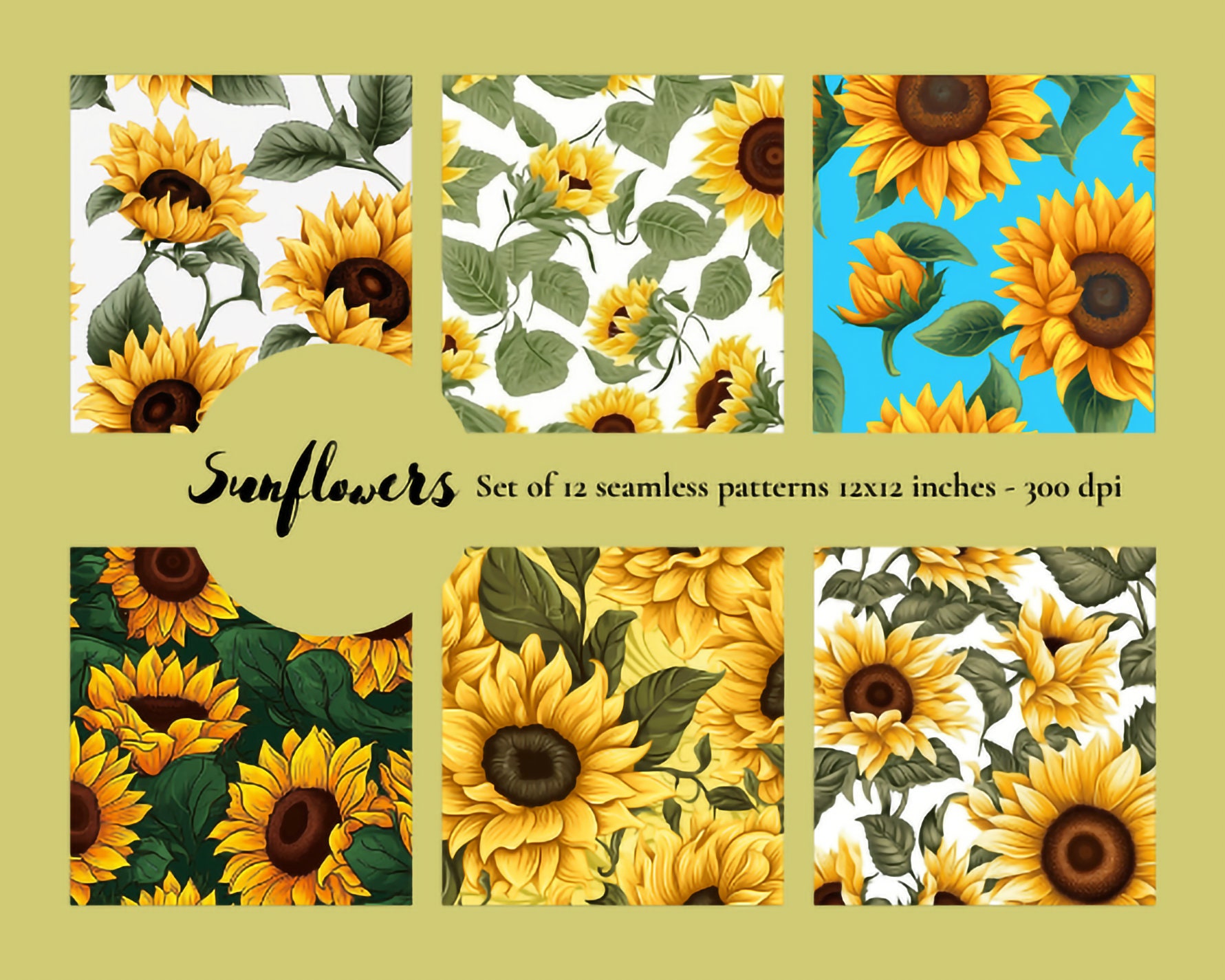 Sunflower Digital Paper Seamless Patterns in PNG Format for ...