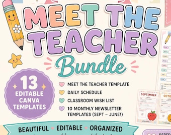 Pack de modèles pastel « Rencontrez l'enseignant » | Modèles de newsletter de classe modifiables | Canva pour la rentrée scolaire