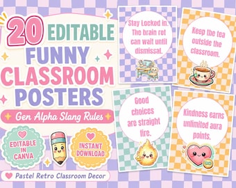 Bewerkbare grappige posters met klassenregels | Posters met slang uit de jaren 20 van de 20e eeuw | Canva-sjabloon