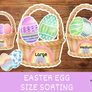 Tri par taille des œufs de Pâques : petits, moyens, grands paniers, activité pour enfants, découpe imprimable pour l'apprentissage des tout-petits