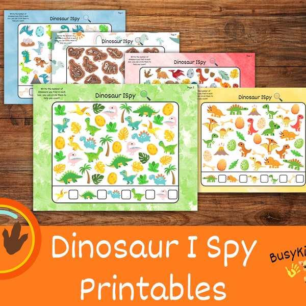 Dinosaur I Spy Printable Worksheets, Dino Preschool Printables, ISpy Games for Kids, Learning Binder Busy Book Pages, Toddler Activities