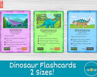 Druckbare Dinosaurier Karteikarten für Kinder, Dinosaurier Karteikarten, Kleinkindaktivitäten, druckbare Karteikarten 2 verschiedene Größen digitaler Download
