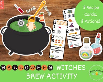 Halloween Witch's Brew: Make a Potion Recipe Game for Kids, Holiday Cut-Out Activity Dramatic Play