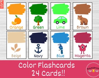 Farb-Karteikarten für Kinder: 24 digitale Lernkarten, Homeschool Printables, farbenfroher Spaß für kleine Lerner, druckbare Karteikarten