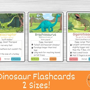 Dinosaur Learning Flashcards: Fun Facts, 2 Sizes (Digital Download)