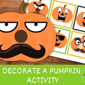 Decorate a Pumpkin Activity for Kids, Silly Faces Halloween Game, Toddler Printable Cut-Outs (Digital Download)