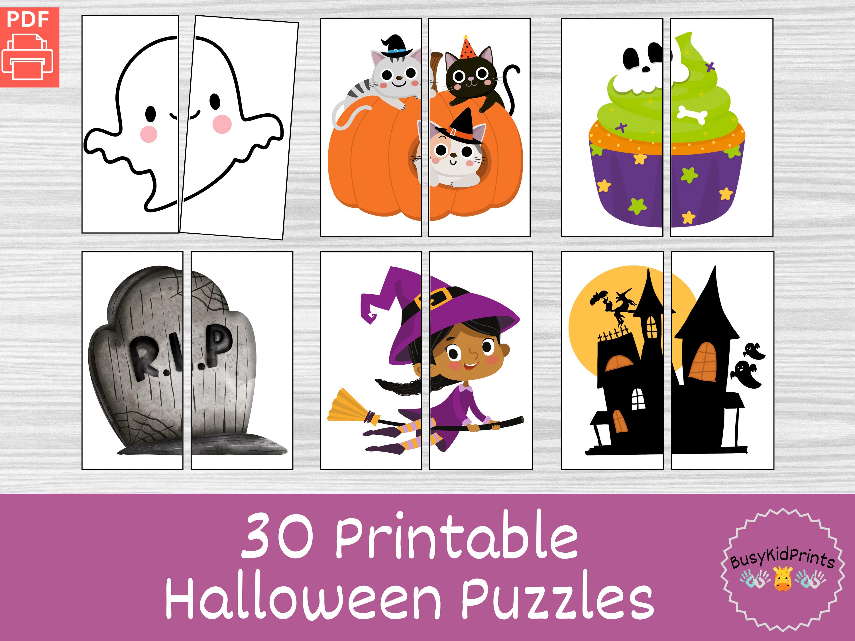 30 druckbare Halloween-Rätsel für Kinder, druckbare Kleinkindaktivitäten, Vorschul-Ausdrucke, Herbstbuchaktivität für Kinder, ruhiges Buch