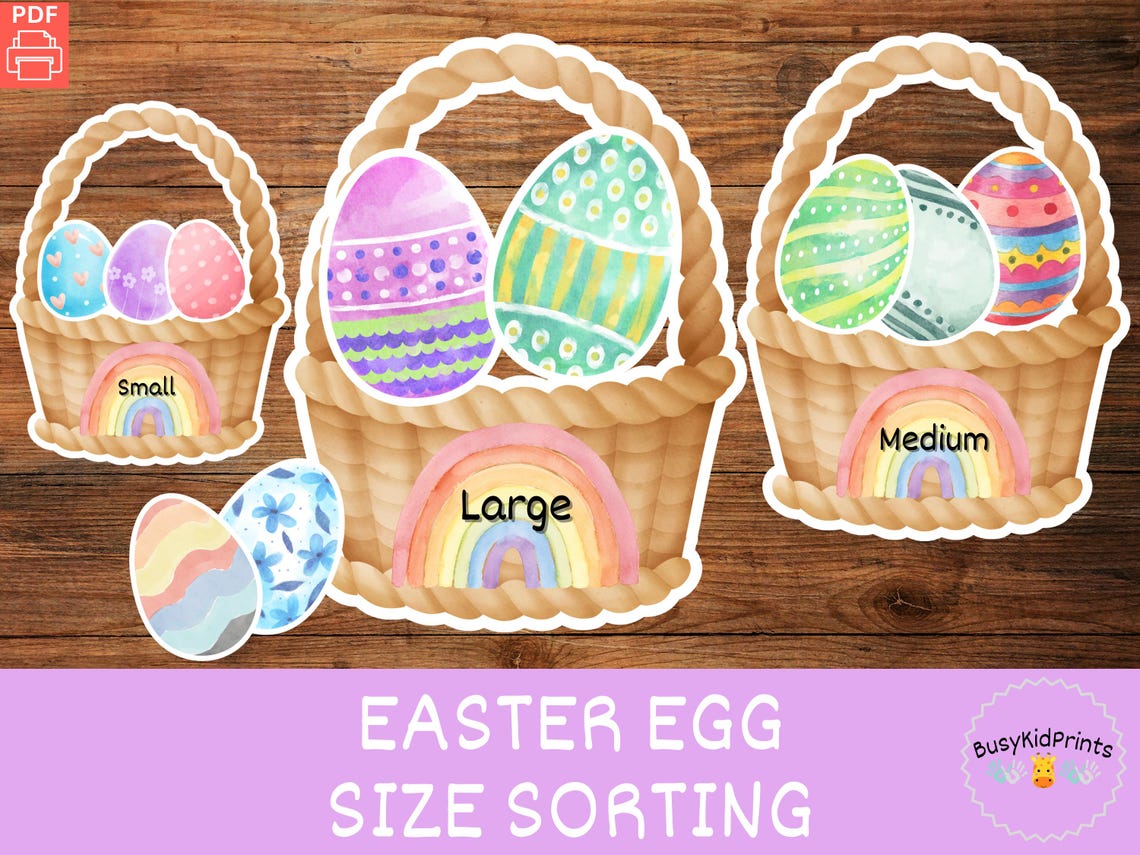 Easter Egg Size Sorting: Small, Medium, Large Baskets, Kids Activity ...