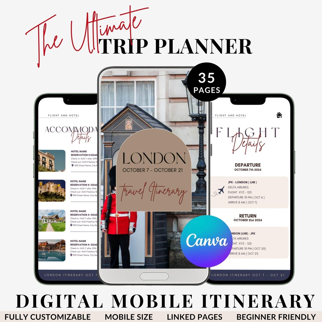 Mobile Travel Itinerary Template | Editable Travel Itinerary Canva ...