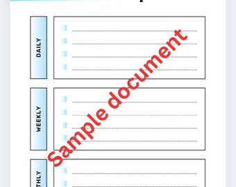 May include: A white workout planner with a light blue gradient at the top. The planner is divided into daily, weekly, and monthly sections, each with checkboxes and lined spaces for notes. The text "Workout planner" is in black.