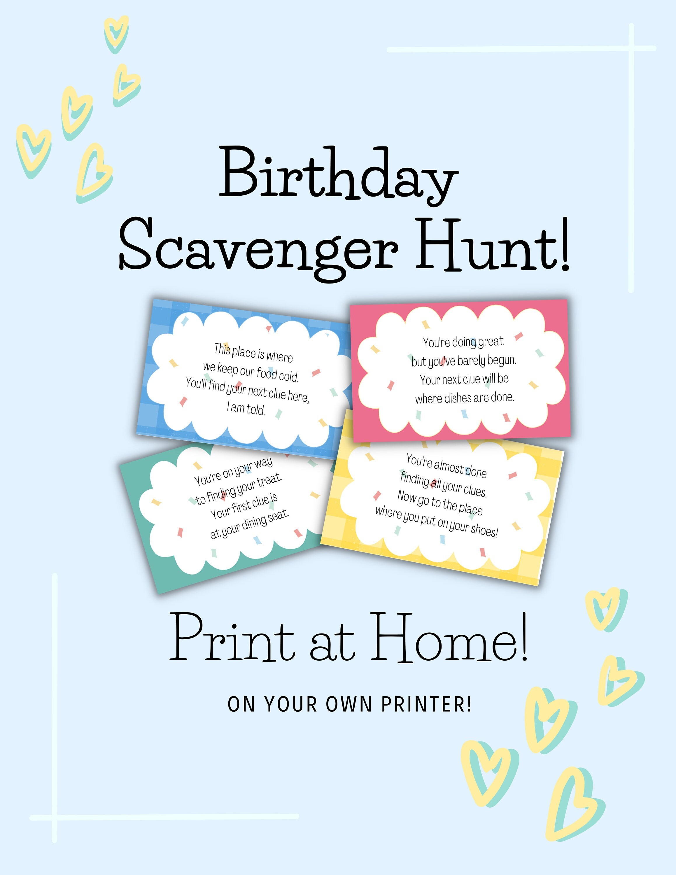 Indoor Printable Birthday Scavenger Hunt, Birthday Treasure Hunt Clue ...