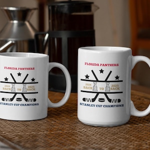 Caneca de cerâmica dos campeões da Copa Stanley do Florida Panthers, 2024-2025, copo de café com dois lados, copo de presente de 11 oz ou 15 oz, utensílios para bebidas de fãs de hóquei