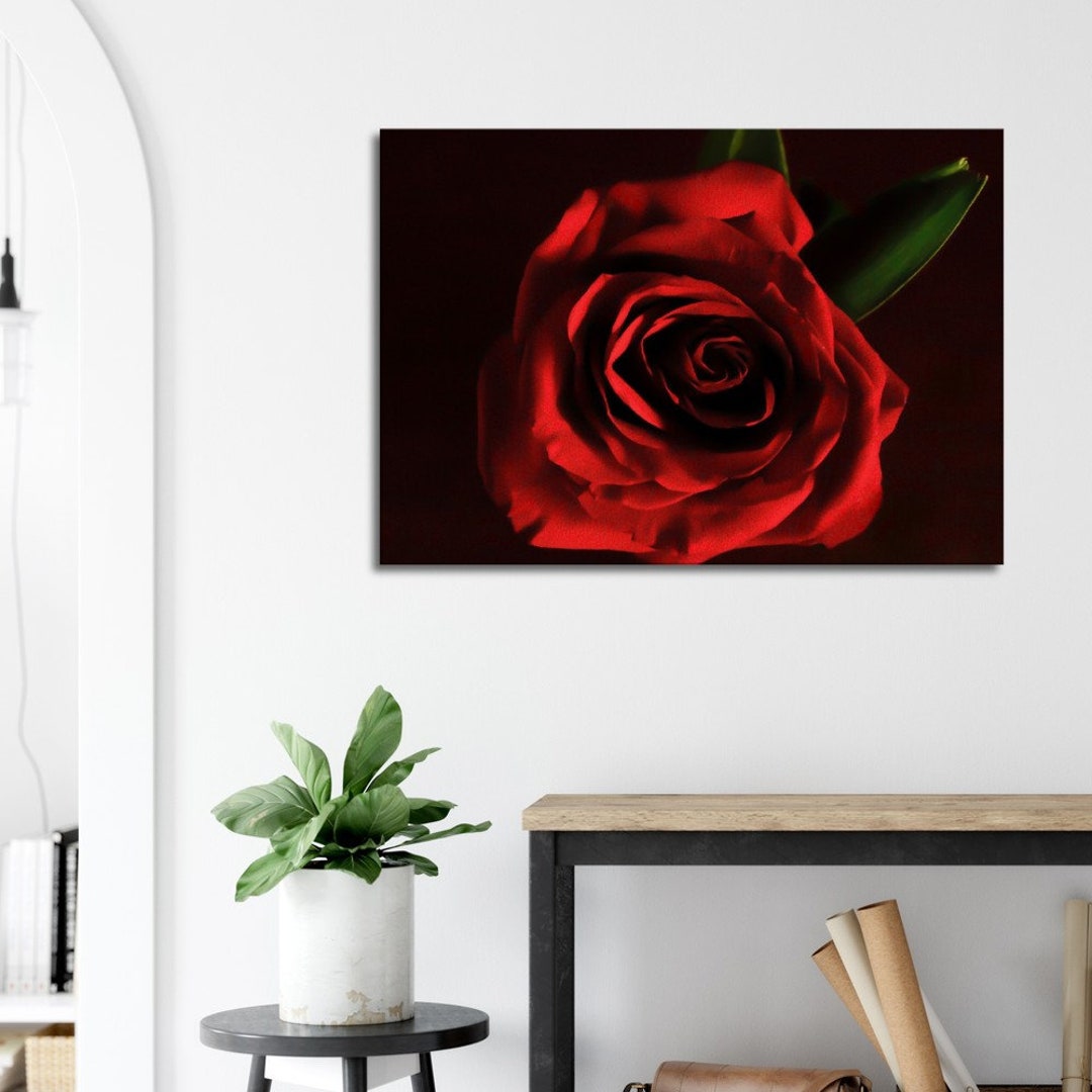 Red Rose Wall Decor on Canvas - Etsy