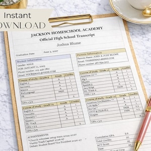 Homeschool High School Transcript Template Printable Graduation Editable Transcript Homeschool Form Minimalist High School Transcript PDF
