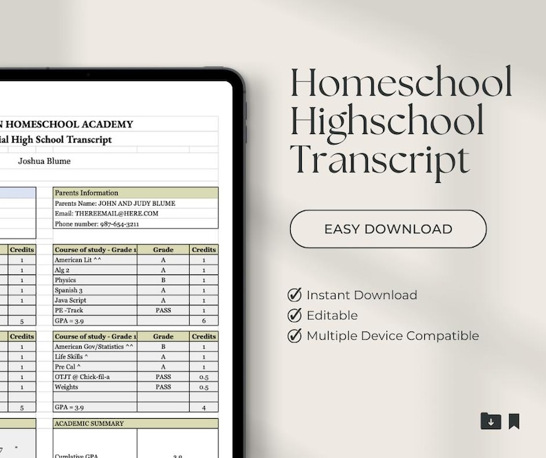 Transcript template printable homeschool