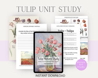 Spring flower unit study printable Tulip science printable for kids Flower anatomy lesson Homeschool spring science worksheet Nature study