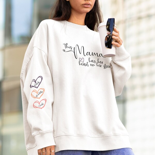 Ce cœur Mama est sur la manche, valentines png, mama png, ajoutez vos propres noms, téléchargement numérique, manche png, sublimation Valentine, minimal