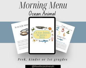 Vintage Sea Animal Morning Menu, Homeschool Preschool (PDF)