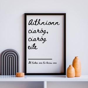Proverbe irlandais affiche - Aithníonn Ciaróg Ciaróg Eile - impression d&#39;art - décoration murale - dictons citation Irlande - sagesse celtique - numérique