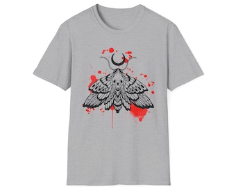 Polilla de la muerte, arte dibujado a mano, tatuaje, único, divertido, regalo, gótico, Camiseta unisex Softstyle