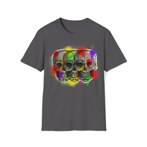 Skulls, paint splatter, hand drawn, unique, gift, gothic, Unisex Softstyle T-Shirt