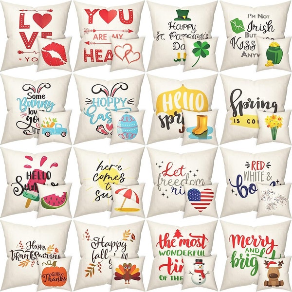 16 Reversible Seasonal Pillow Covers 18x18 - Decorative Throw Pillow Covers For All Seasons