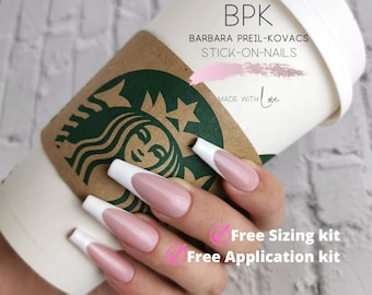 10 pcs of French style press on nails| luxury manicure | handmade | Excellent quality| fake nails | false nails | BPK stick on nails