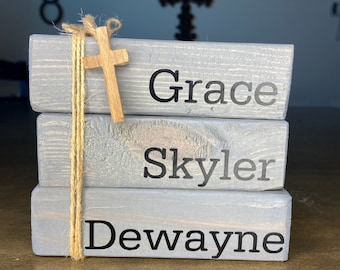 Personalized Farmhouse Book Stack - Handmade Rustic Home Decor