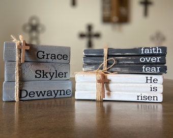 Personalized Farmhouse Book Stack - Handmade Rustic Home Decor