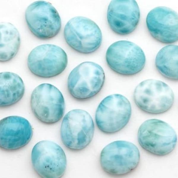 8x10MM Natural Larimar Gemstone, Oval Larimar Cabochon Lot, Semi Precious Gemstone, Black & Brown Spots At Back Side