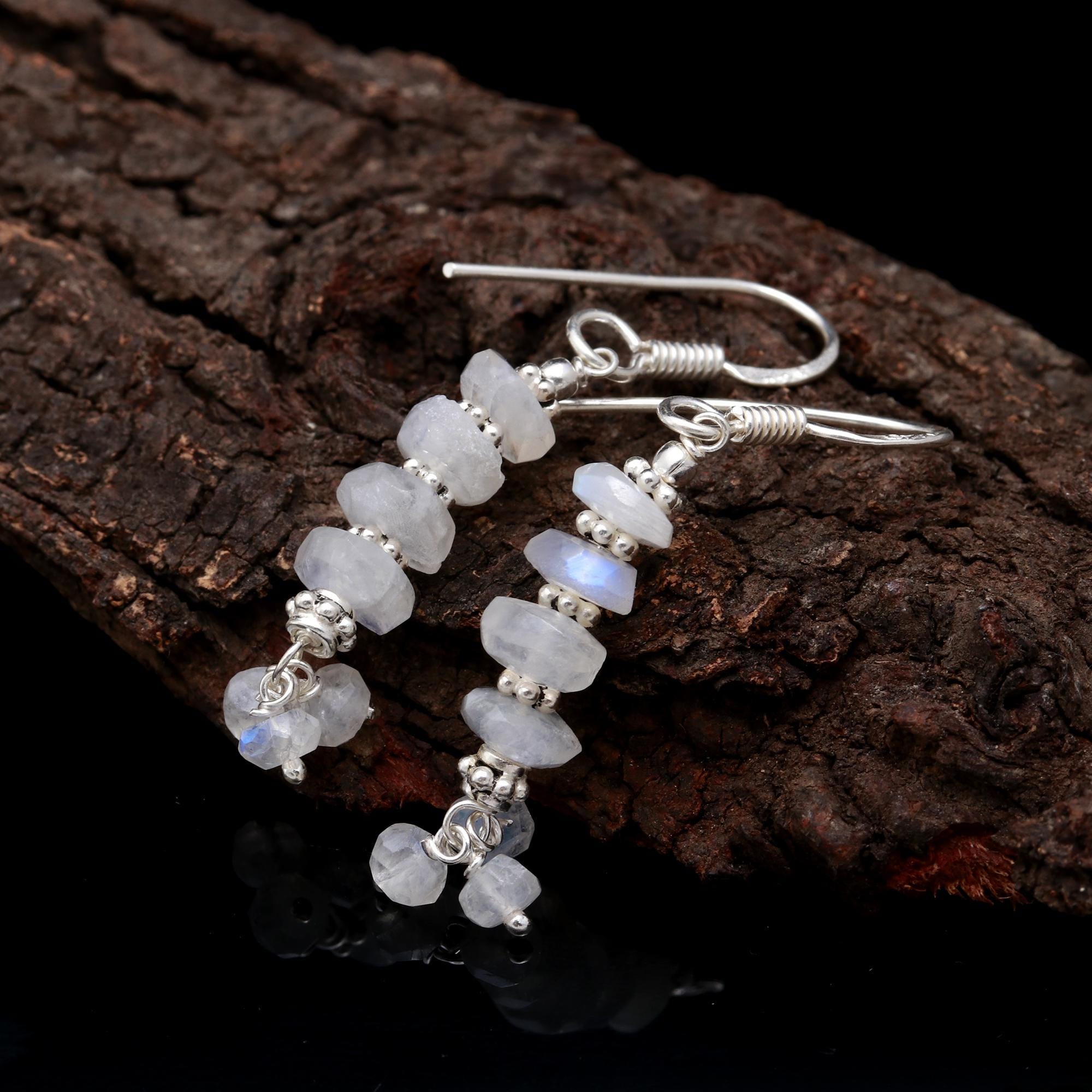 Orecchini A Goccia Con Pietra Di Luna Bianca Dello Sri Lanka – 12x16mm, Argento Placcato, Fatti A Mano