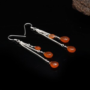 Natural Carnelian Earrings, Dangle Earring With Stone, Fashion Dangle Earrings,925 Sterling Silver Plated Hooks  TJ 577
