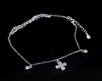 Tobillera de plata de ley con colgante de flor y círculo, delicada pulsera de tobillo