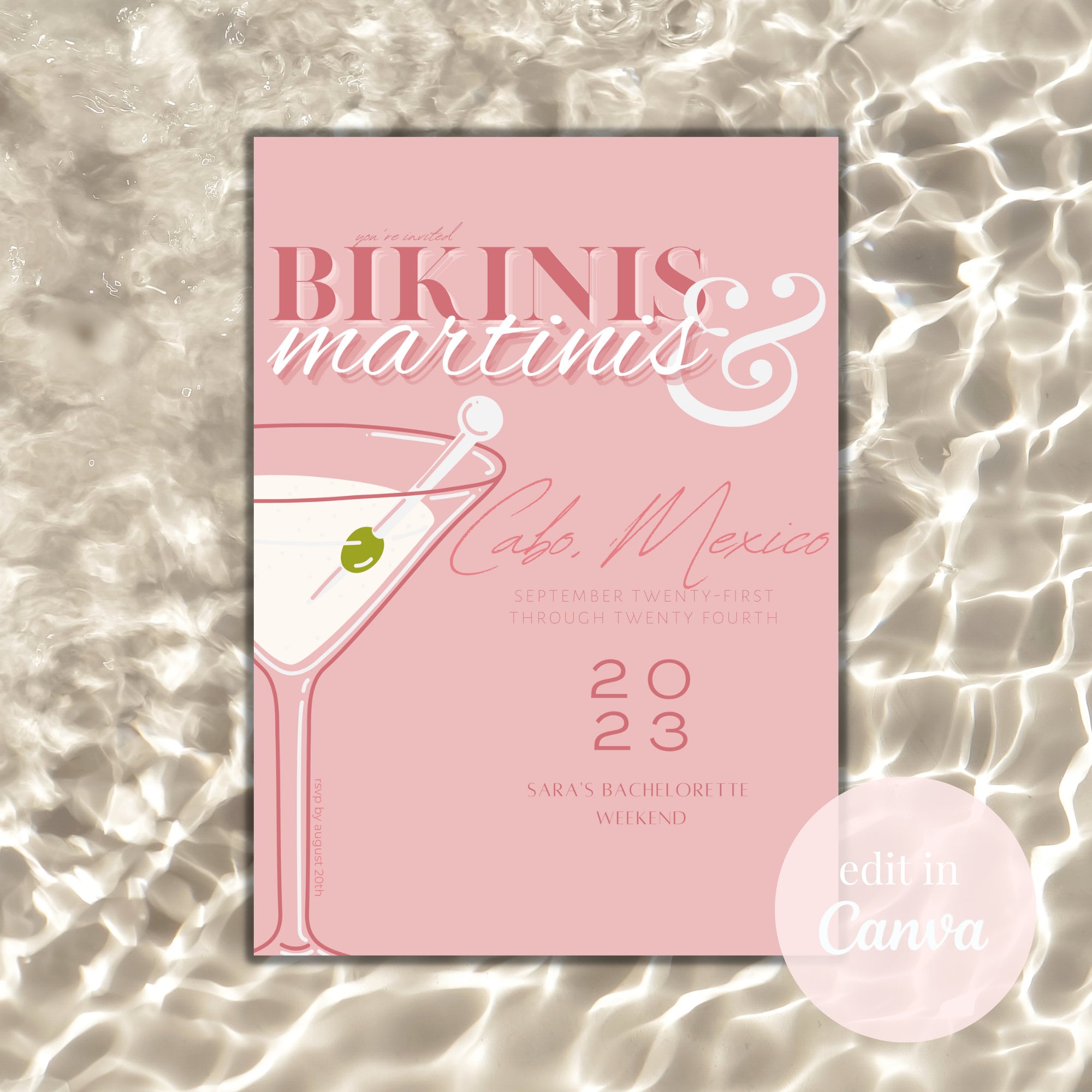 Bikinis and Martinis Bachelorette Itinerary and Invitation Etsy