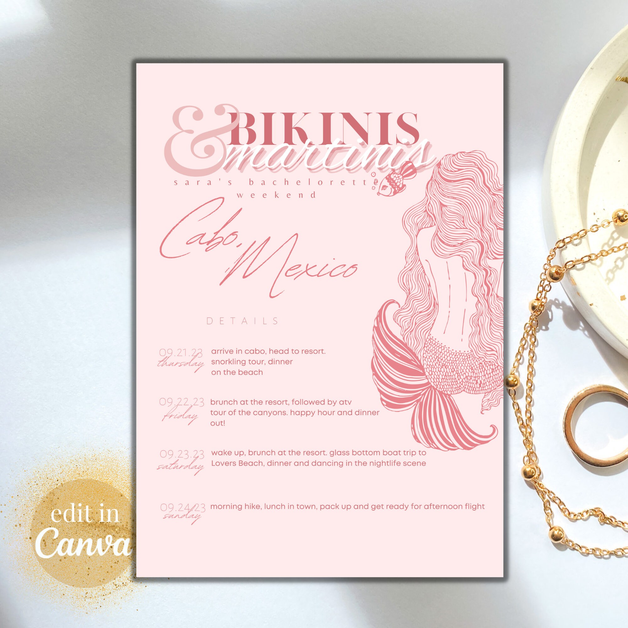 Bikinis and Martinis Bachelorette Itinerary and Invitation Etsy