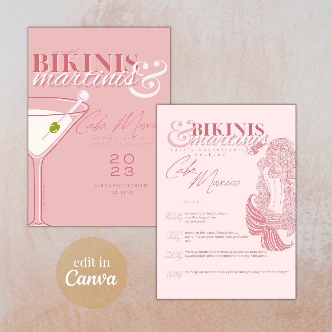 Bikinis and Martinis Bachelorette Itinerary and Invitation Etsy
