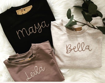 Hand Embroidered Baby Sweatshirt: Custom Name, Organic Cotton