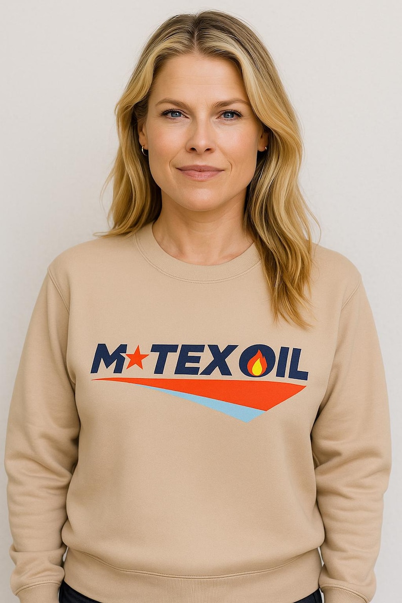 Oil Crew Unisex Sweatshirt - M-Tex Oil Company, Similar to TV Series Landman Patch Design, Gift for Oil Workers, Midweight Fleece Crewneck image 1