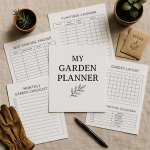 Pacote de Planejador de Jardim para Imprimir | Diário de Jardinagem com 15 Páginas em PDF | Layout de Horta, Rastreador de Sementes, Registro de Plantio, Tamanho Carta EUA
