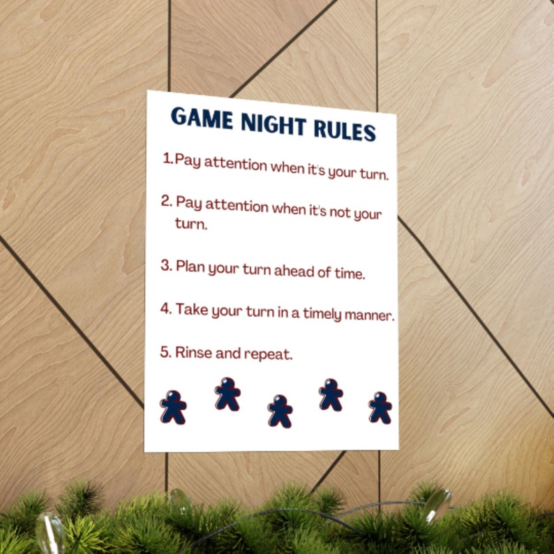 Game Night Rules Poster L Board Game Matte Vertical Poster L Wall Decor