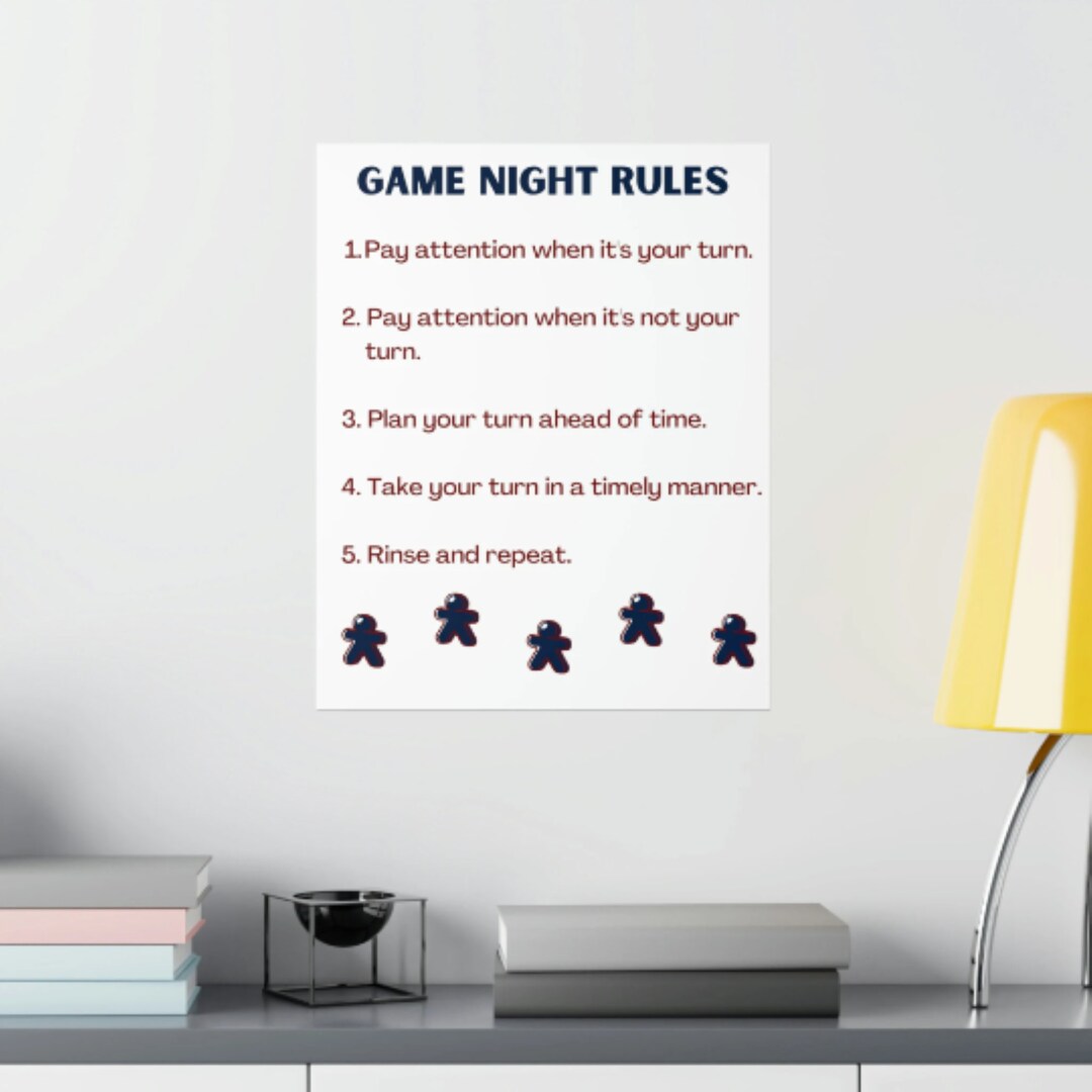 Game Night Rules Poster L Board Game Matte Vertical Poster L Wall Decor ...