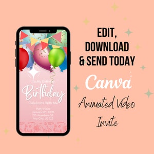 Digital Animated Birthday Party Invite, Customizable for Date, Time & Location