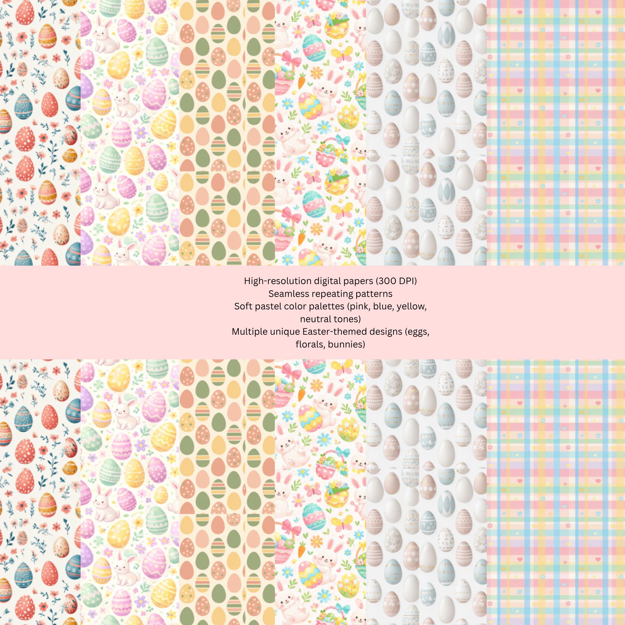Pastel Easter Digital Paper Bundle | Seamless Egg & Bunny Patterns ...